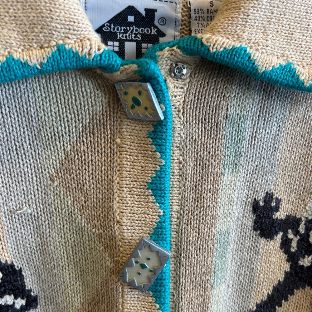 Vintage Storybook Knits Cardigan Small Reptile Lizard Southwest Sweater Beige S - Picture 6 of 9